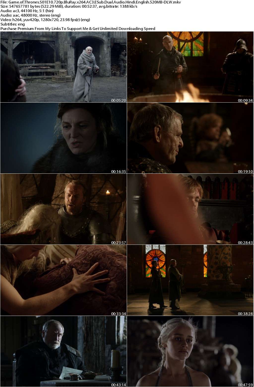 Game of Thrones S01E10 720p BluRay x264 AC3 ESub Dual Audio [Hindi+English] 520MB-DLW