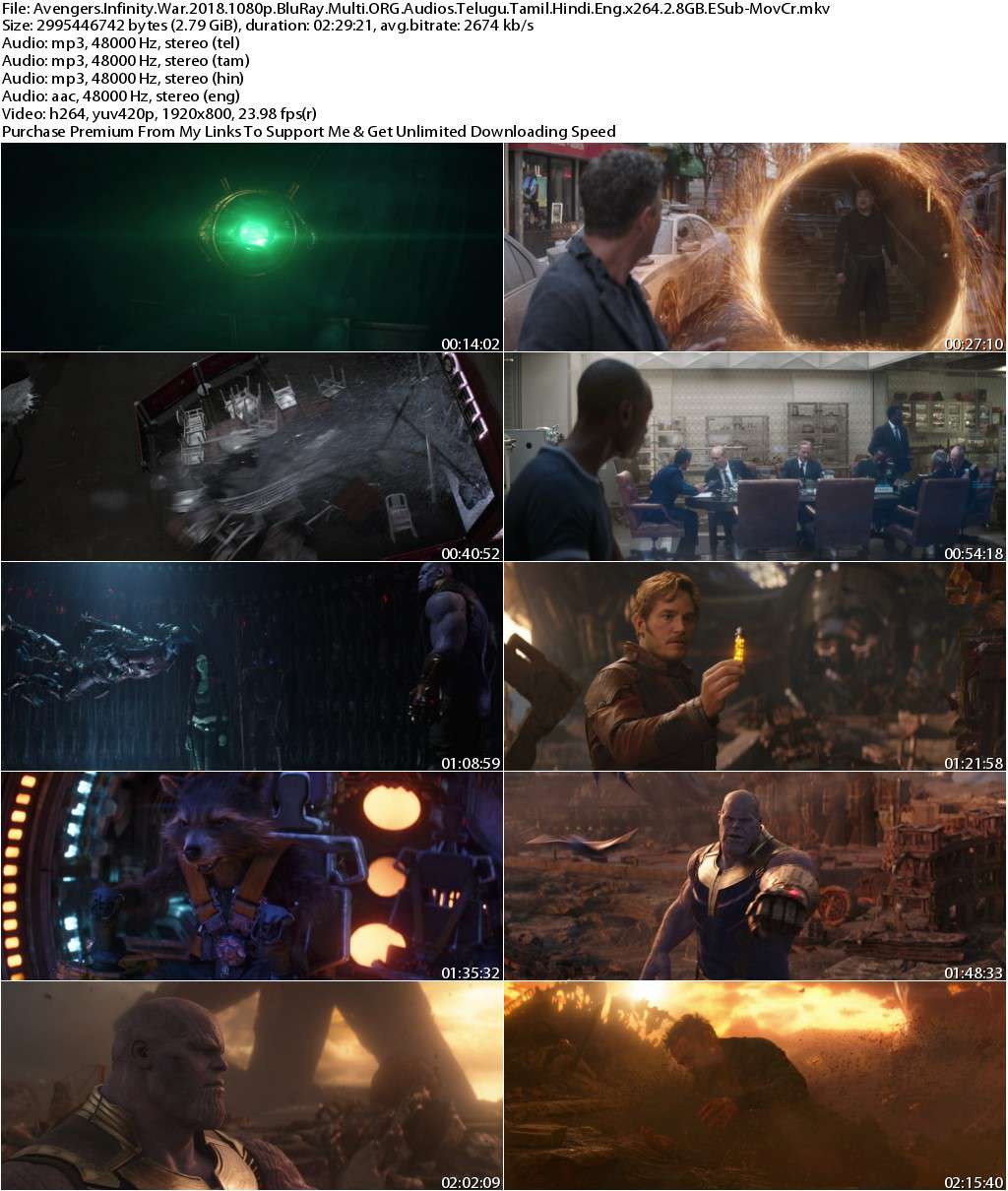 Avengers Infinity War (2018) 1080p BluRay Multi ORG Audios [Tel+Tamil+Hindi+Eng] x264 2.8GB ESub-MovCr