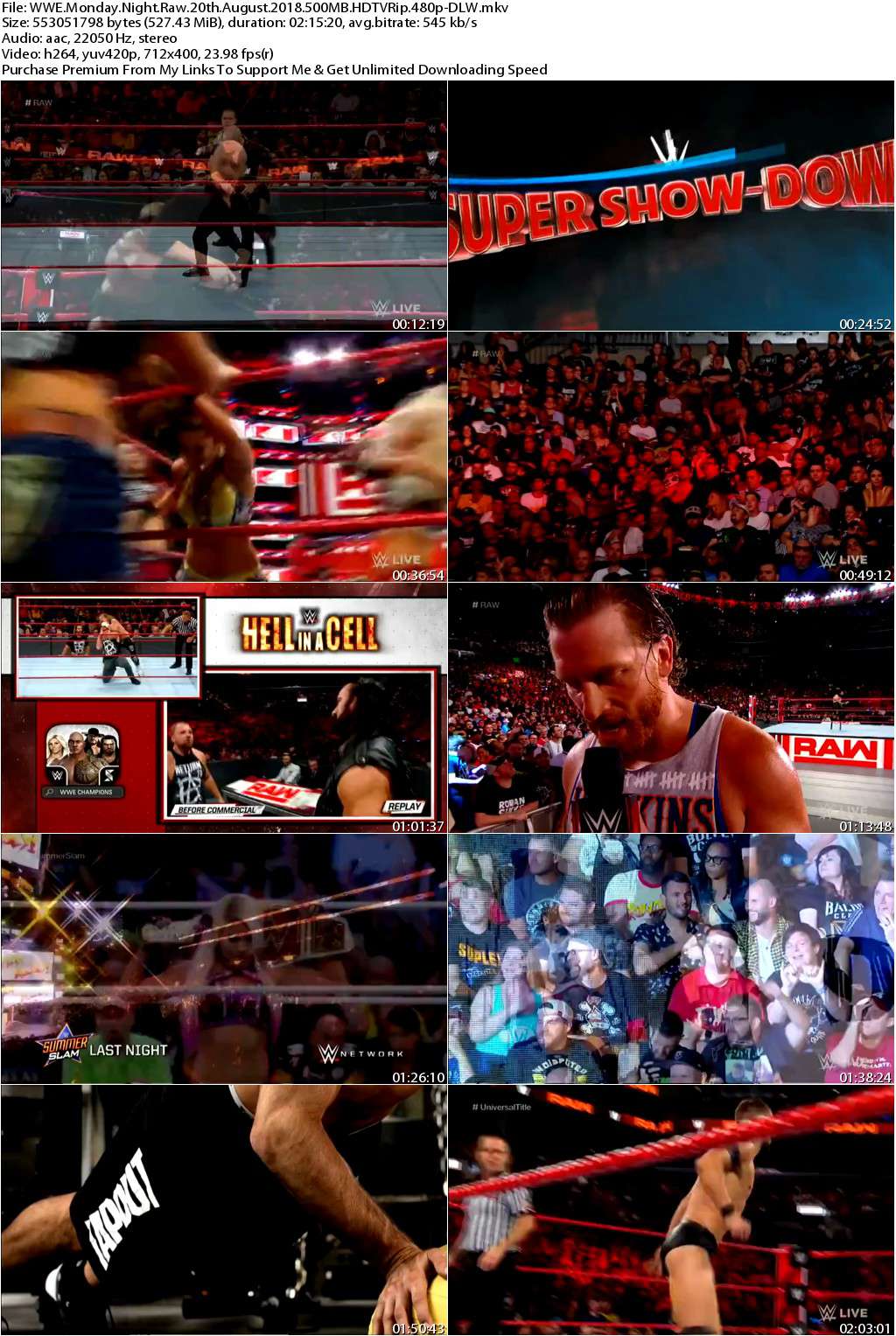 WWE Monday Night Raw 20th August 2018 500MB HDTVRip 480p-DLW