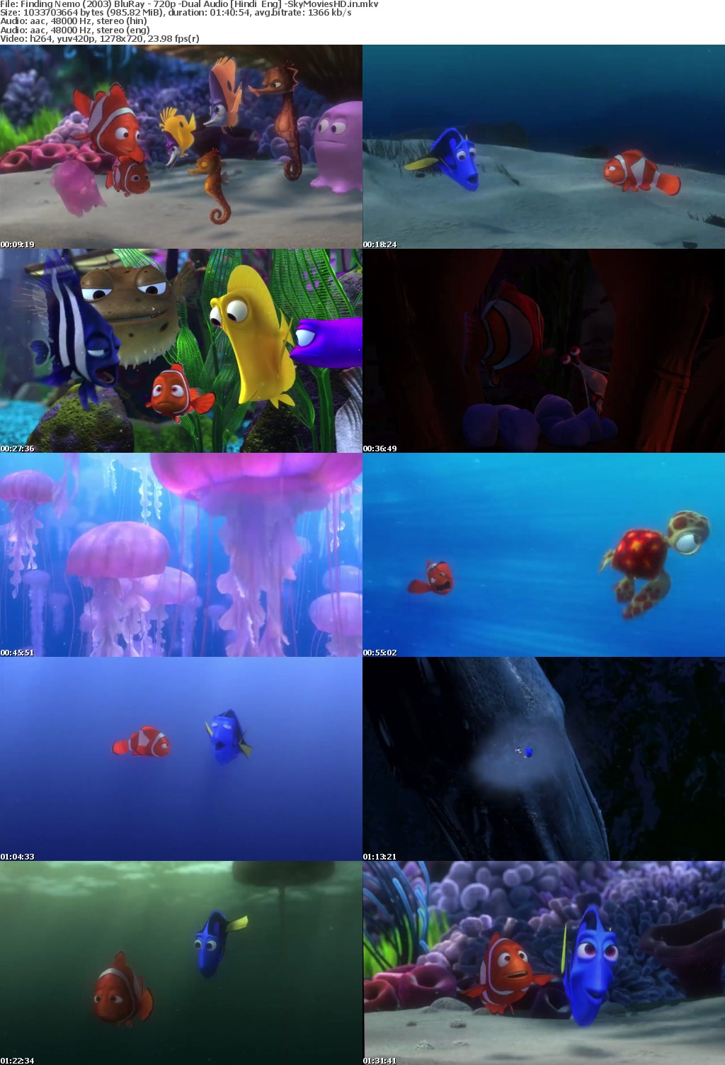 Finding Nemo (2003) BluRay 720p Dual Audio x264 Hindi + Eng 900MB -SM Finding Nemo (2003) BluRay 720p Dual Audio x264 Hindi + Eng 900MB -SM