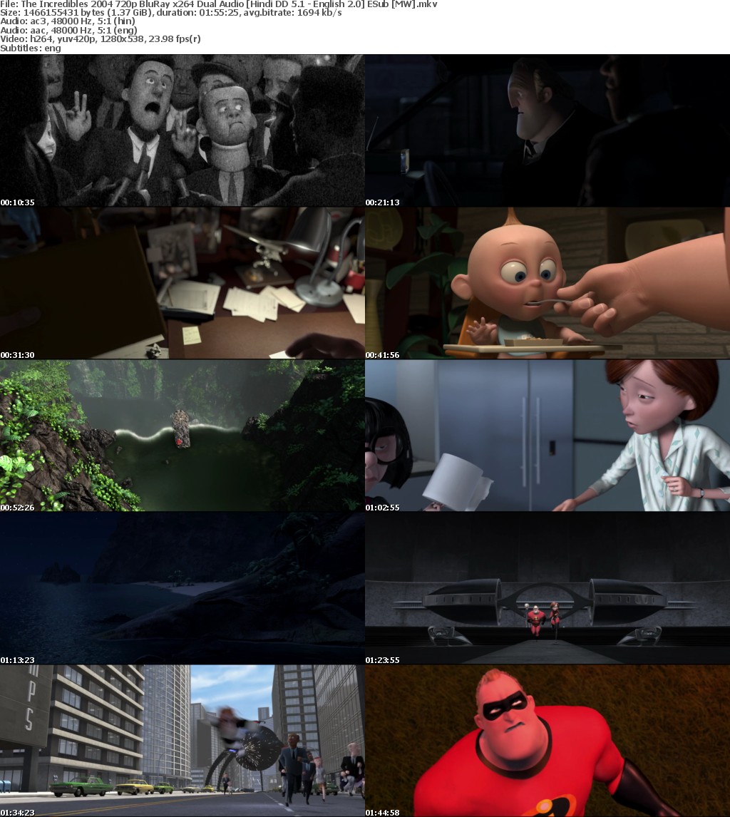 The Incredibles (2004) 720p BluRay x264 Dual Audio Hindi DD 5.1 - English 2.0 ESub MW