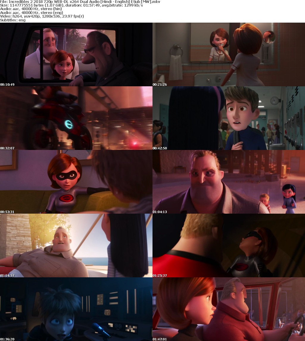 Incredibles 2 (2018) 720p WEB-DL x264 Dual Audio Hindi - English ESub MW