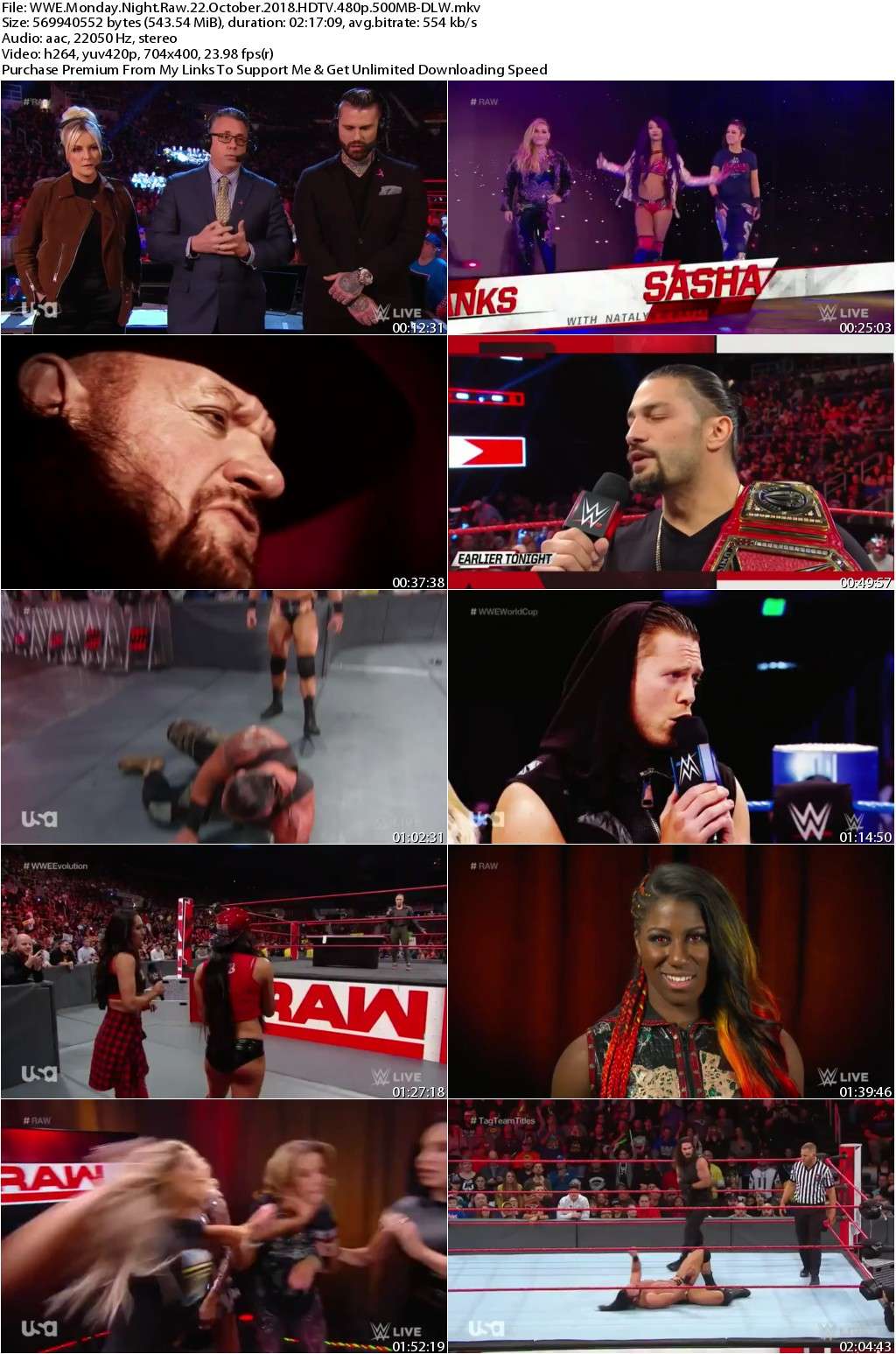 WWE Monday Night Raw 22 October 2018 HDTV 480p 500MB-DLW