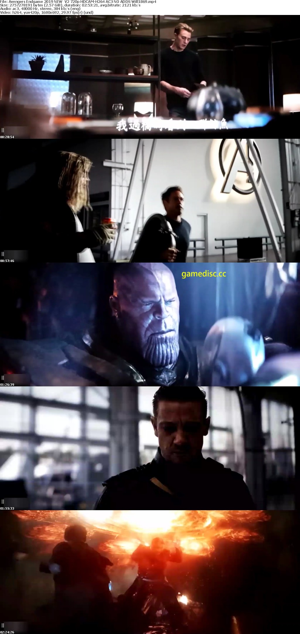 Avengers Endgame 2019 NEW V2 720p HDCAM-H264 AC3 NO ADDS Will1869 Avengers Endgame 2019 NEW V2 720p HDCAM-H264 AC3 NO ADDS Will1869