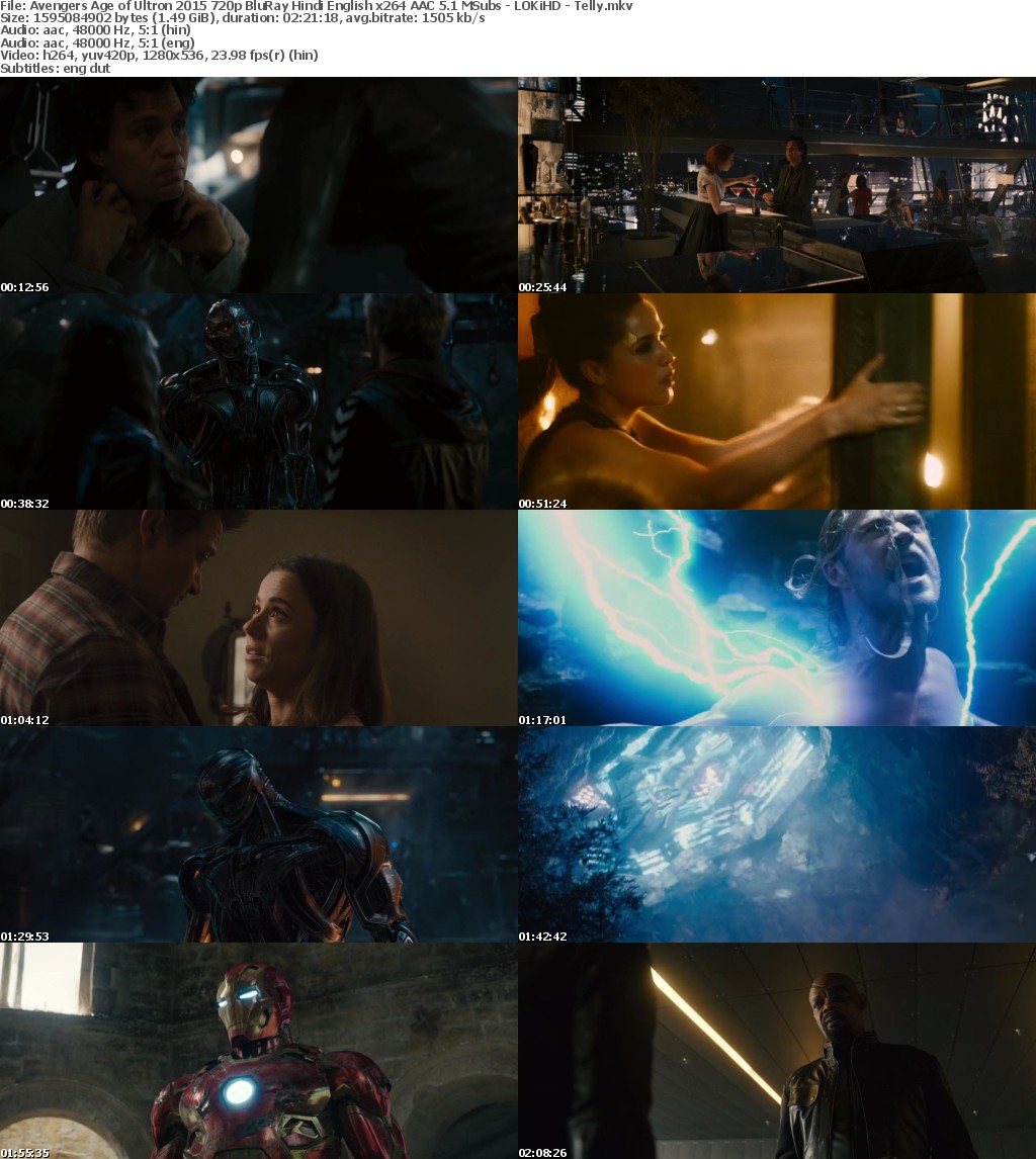Avengers Age of Ultron 2015 720p BluRay Hindi English x264 AAC 5 1 MSubs - LOKiHD - Telly