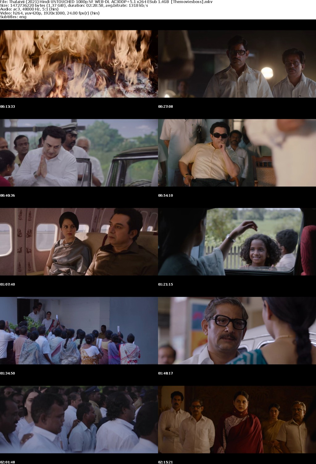 Thalaivii (2021) Hindi UNTOUCHED 1080p NF WEB-DL AC3DDP+5 1 x264 ESub 1 4GB Themoviesboss